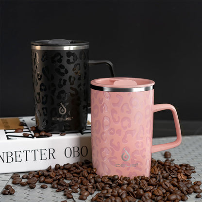 16 oz Insulated Stainless Steel Coffee Mug with Lid, Leopard Blue | 18/8 Stainless Steel | Double Wall Vacuum | 3D Print Finish | Sweat-Free Exterior | Sliding Lid | Ideal for Home & Office