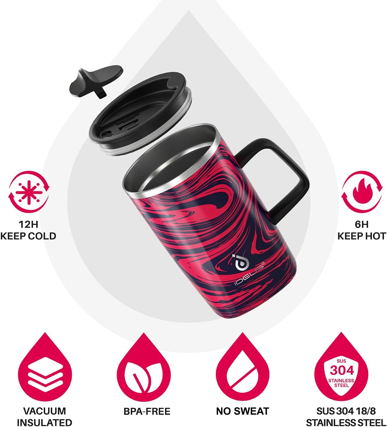 16 oz Insulated Stainless Steel Coffee Mug with Lid, Leopard Blue | 18/8 Stainless Steel | Double Wall Vacuum | 3D Print Finish | Sweat-Free Exterior | Sliding Lid | Ideal for Home & Office