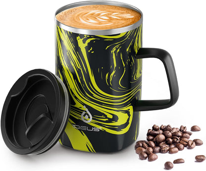16 oz Insulated Stainless Steel Coffee Mug with Lid, Leopard Blue | 18/8 Stainless Steel | Double Wall Vacuum | 3D Print Finish | Sweat-Free Exterior | Sliding Lid | Ideal for Home & Office