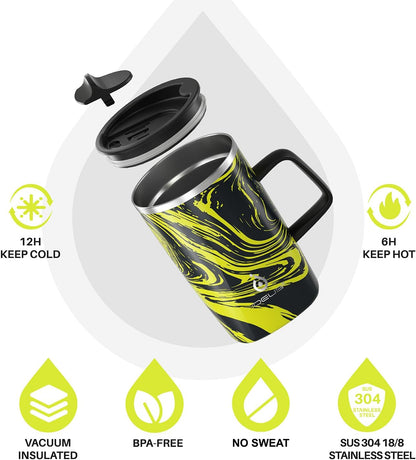 16 oz Insulated Stainless Steel Coffee Mug with Lid, Leopard Blue | 18/8 Stainless Steel | Double Wall Vacuum | 3D Print Finish | Sweat-Free Exterior | Sliding Lid | Ideal for Home & Office