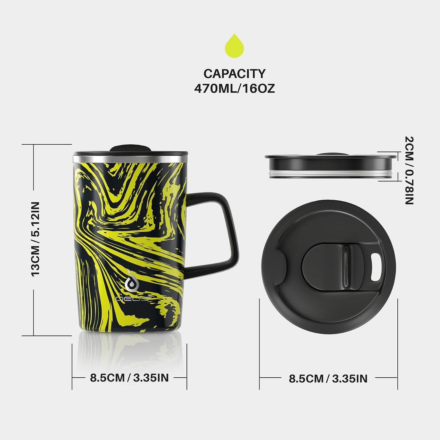 16 oz Insulated Stainless Steel Coffee Mug with Lid, Leopard Blue | 18/8 Stainless Steel | Double Wall Vacuum | 3D Print Finish | Sweat-Free Exterior | Sliding Lid | Ideal for Home & Office