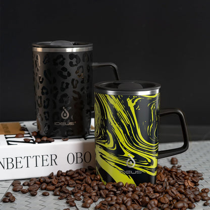 16 oz Insulated Stainless Steel Coffee Mug with Lid, Leopard Blue | 18/8 Stainless Steel | Double Wall Vacuum | 3D Print Finish | Sweat-Free Exterior | Sliding Lid | Ideal for Home & Office
