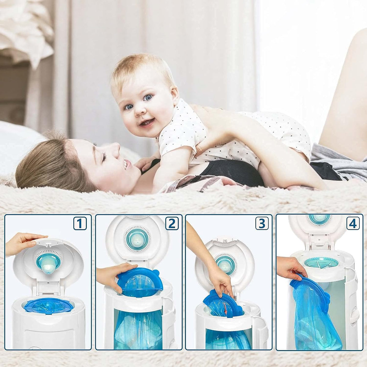 Diaper Pail Refill Bags 34 Bags 1088 Counts Compatible with Arm&Hammer Disposal System, 100% Lock Odor, Seal and Toss Diaper Pail Refills