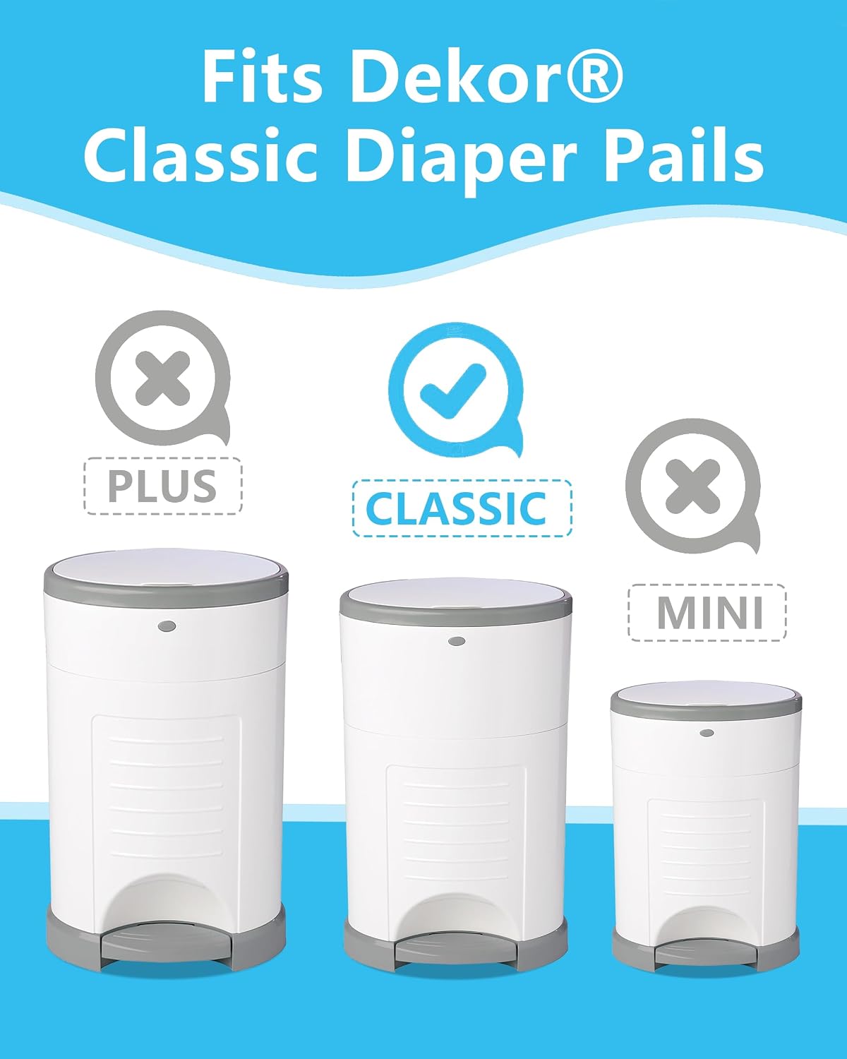 Refills Compatible with Dekor Classic Diaper Pails, Disposable Diaper Trash Bags, Extra Thick Diaper Pail Refill Liners, Hold Up to 3960 Diapers