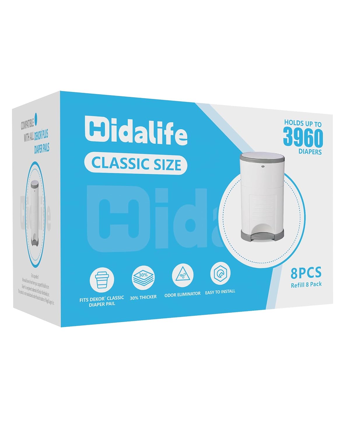 Refills Compatible with Dekor Classic Diaper Pails, Disposable Diaper Trash Bags, Extra Thick Diaper Pail Refill Liners, Hold Up to 3960 Diapers