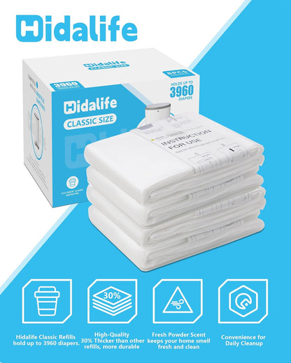 Refills Compatible with Dekor Classic Diaper Pails, Disposable Diaper Trash Bags, Extra Thick Diaper Pail Refill Liners, Hold Up to 3960 Diapers