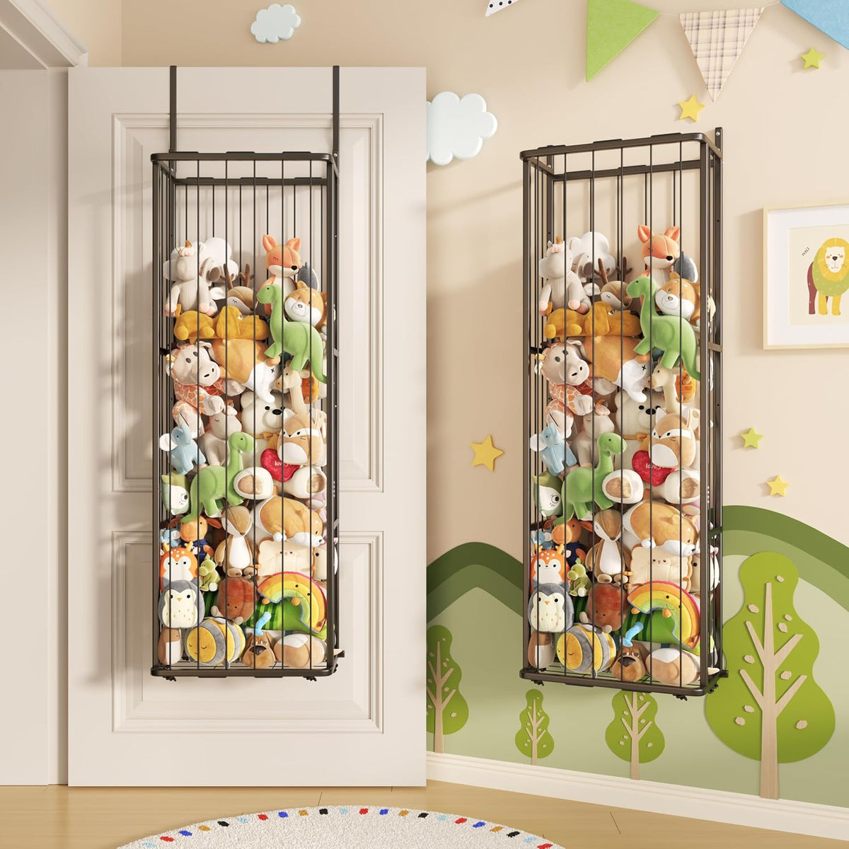 SWTYMIKI Hanging Stuffed Animal Storage - Over Door Toy Organizer, 2-Tier