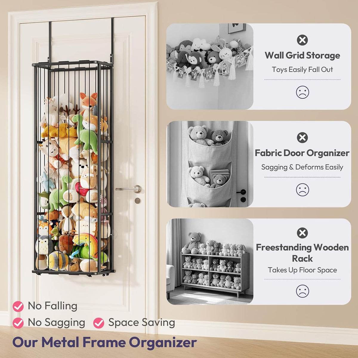 SWTYMIKI Hanging Stuffed Animal Storage - Over Door Toy Organizer, 2-Tier