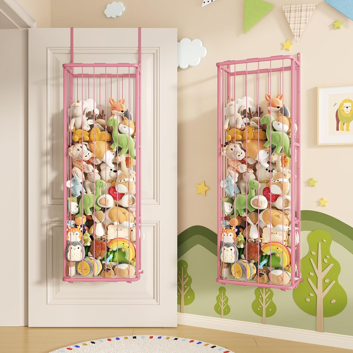 SWTYMIKI Hanging Stuffed Animal Storage - Over Door Toy Organizer, 2-Tier