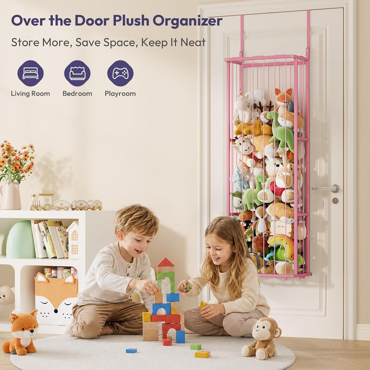 SWTYMIKI Hanging Stuffed Animal Storage - Over Door Toy Organizer, 2-Tier