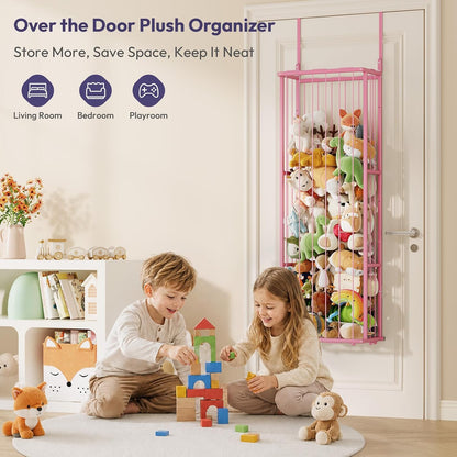 SWTYMIKI Hanging Stuffed Animal Storage - Over Door Toy Organizer, 2-Tier