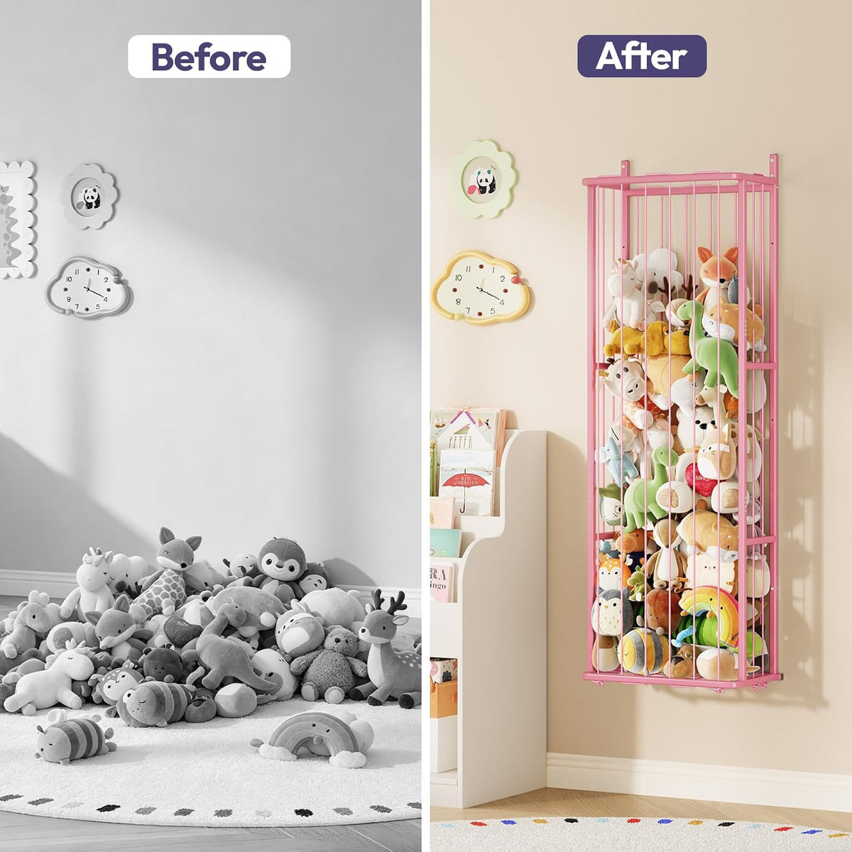 SWTYMIKI Hanging Stuffed Animal Storage - Over Door Toy Organizer, 2-Tier