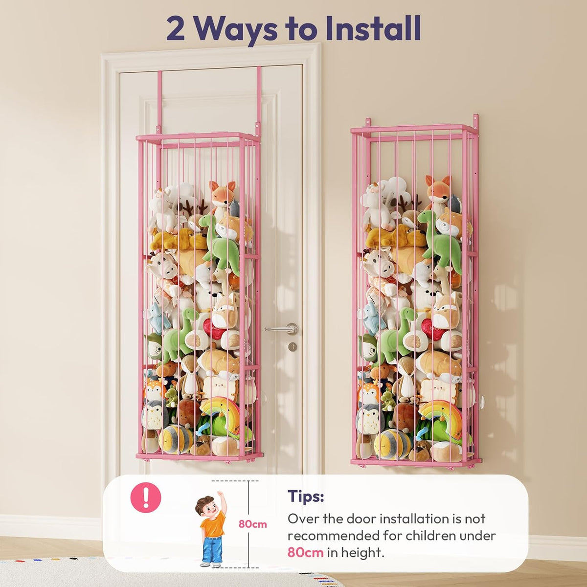 SWTYMIKI Hanging Stuffed Animal Storage - Over Door Toy Organizer, 2-Tier