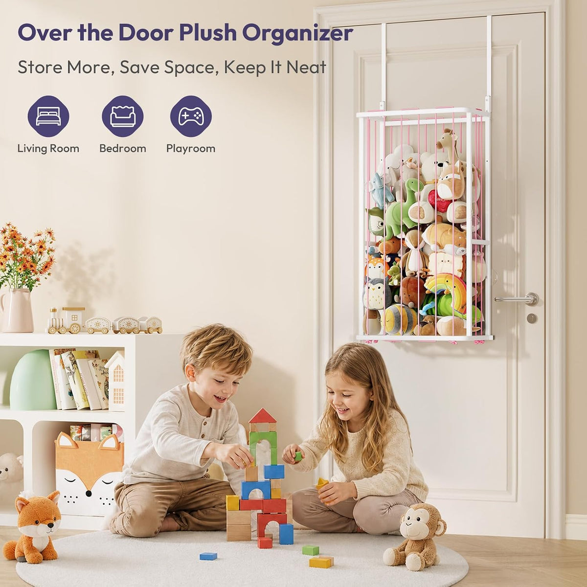 SWTYMIKI Hanging Stuffed Animal Storage - Over Door Toy Organizer, 2-Tier