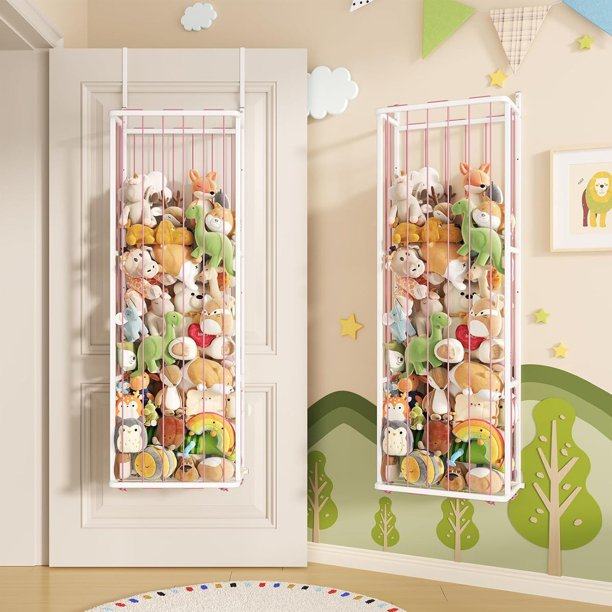 SWTYMIKI Hanging Stuffed Animal Storage - Over Door Toy Organizer, 2-Tier