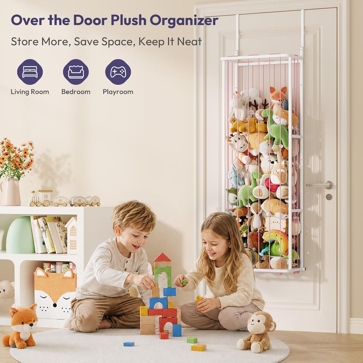 SWTYMIKI Hanging Stuffed Animal Storage - Over Door Toy Organizer, 2-Tier