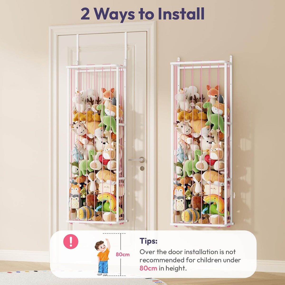 SWTYMIKI Hanging Stuffed Animal Storage - Over Door Toy Organizer, 2-Tier