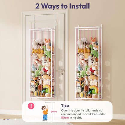 SWTYMIKI Hanging Stuffed Animal Storage - Over Door Toy Organizer, 2-Tier