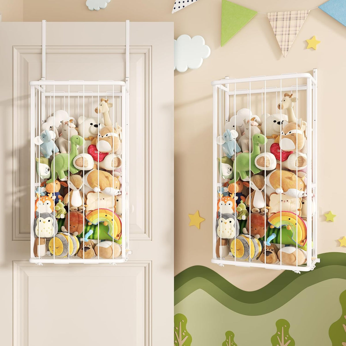 SWTYMIKI Hanging Stuffed Animal Storage - Over Door Toy Organizer, 2-Tier