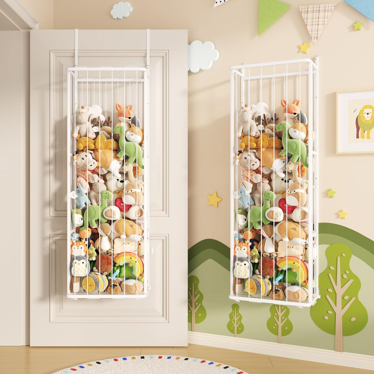 SWTYMIKI Hanging Stuffed Animal Storage - Over Door Toy Organizer, 2-Tier