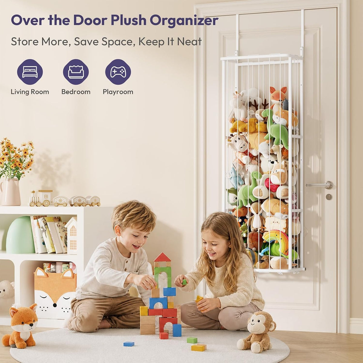 SWTYMIKI Hanging Stuffed Animal Storage - Over Door Toy Organizer, 2-Tier