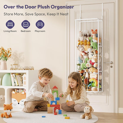 SWTYMIKI Hanging Stuffed Animal Storage - Over Door Toy Organizer, 2-Tier
