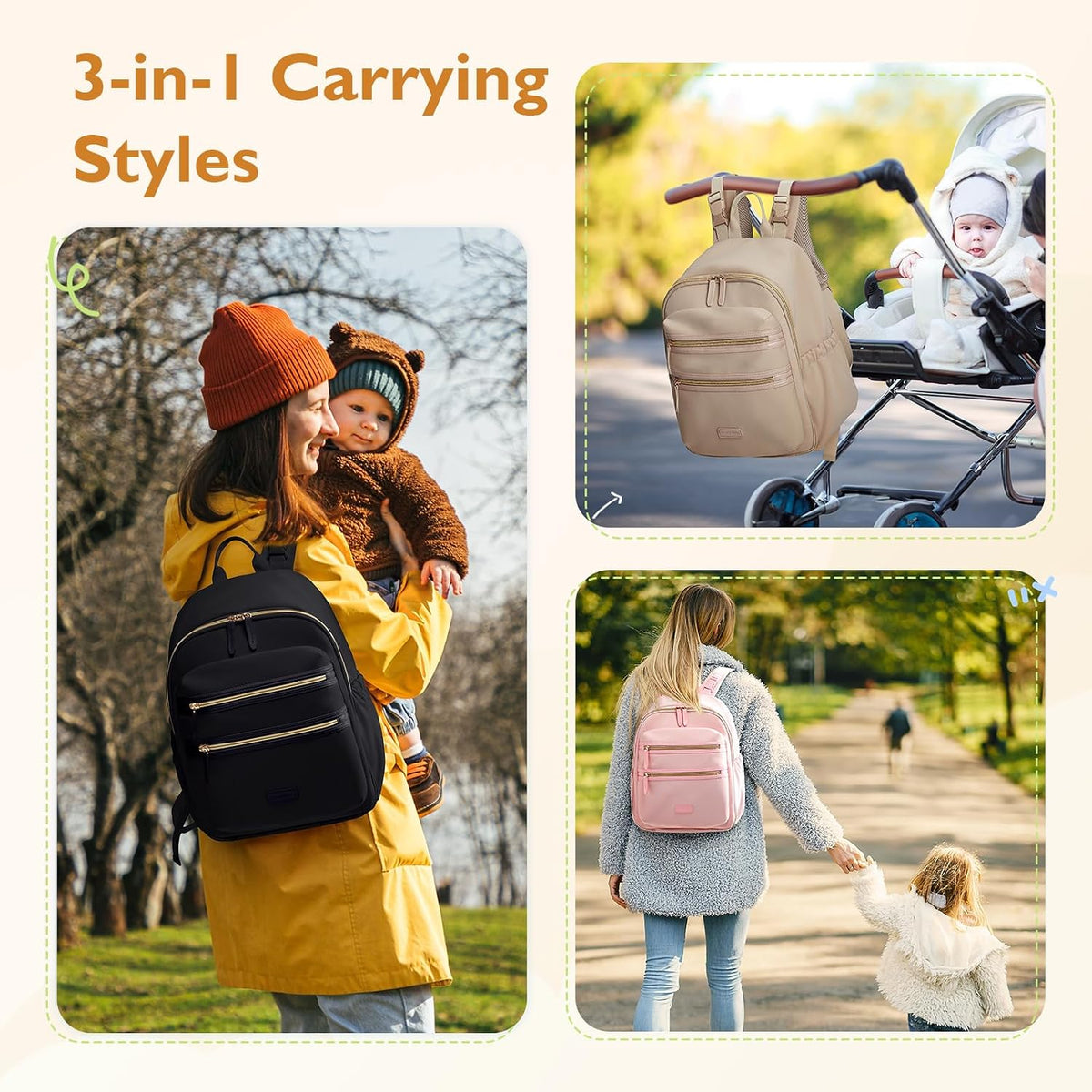 Neoprene Diaper Bag Backpack Small Baby Bag Travel Mini Diaper Backpack for Newborn with Insulated Pockets, Stroller Straps