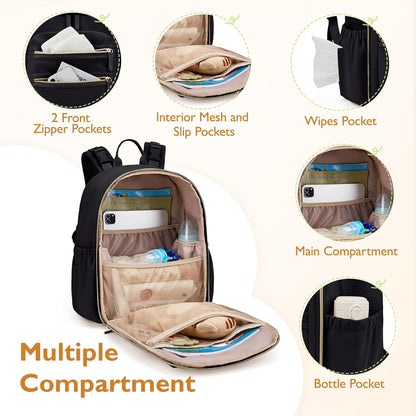 Neoprene Diaper Bag Backpack Small Baby Bag Travel Mini Diaper Backpack for Newborn with Insulated Pockets, Stroller Straps