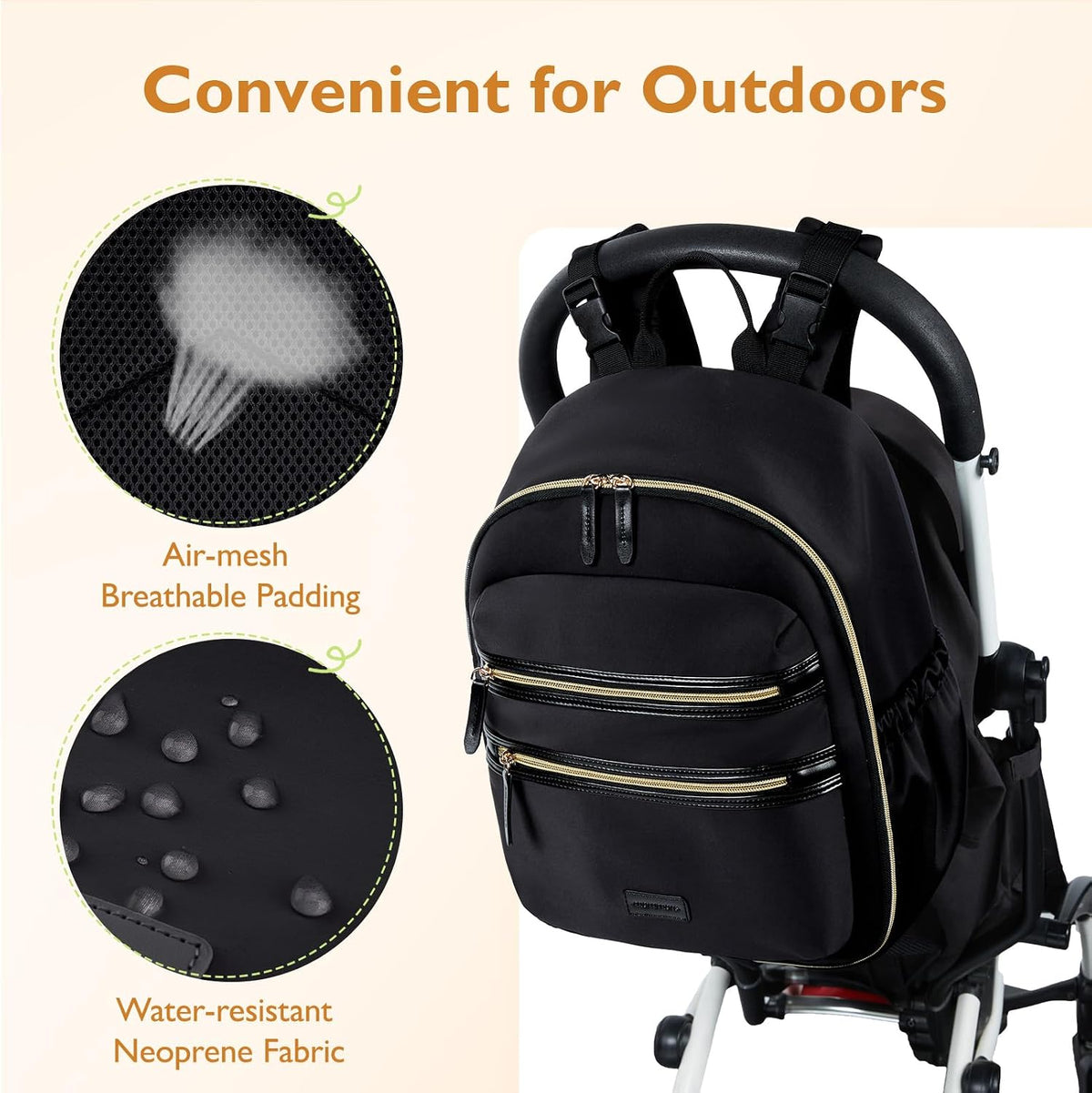 Neoprene Diaper Bag Backpack Small Baby Bag Travel Mini Diaper Backpack for Newborn with Insulated Pockets, Stroller Straps