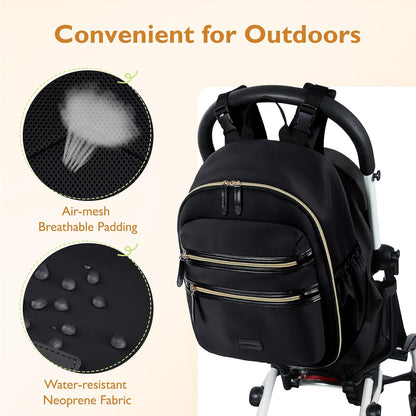 Neoprene Diaper Bag Backpack Small Baby Bag Travel Mini Diaper Backpack for Newborn with Insulated Pockets, Stroller Straps