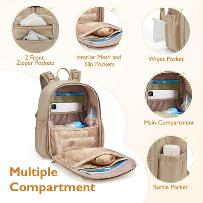 Neoprene Diaper Bag Backpack Small Baby Bag Travel Mini Diaper Backpack for Newborn with Insulated Pockets, Stroller Straps