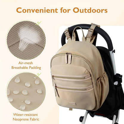 Neoprene Diaper Bag Backpack Small Baby Bag Travel Mini Diaper Backpack for Newborn with Insulated Pockets, Stroller Straps