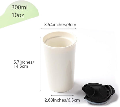 Double-layer Ceramic Cup with Lid, 12oz Ceramic Coffee Cup, Simple Coffee Mug, Drinking Cup, Tea Cup (White)