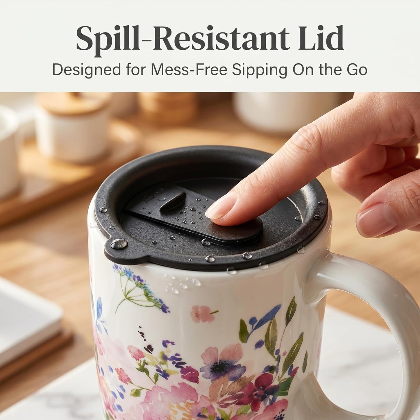 17oz Ceramic Travel Mug with Lid, Colorful Floral Coffee Mug | Artistic Ceramic Travel Cup, Microwave & Dishwasher Safe, Gift Box Included