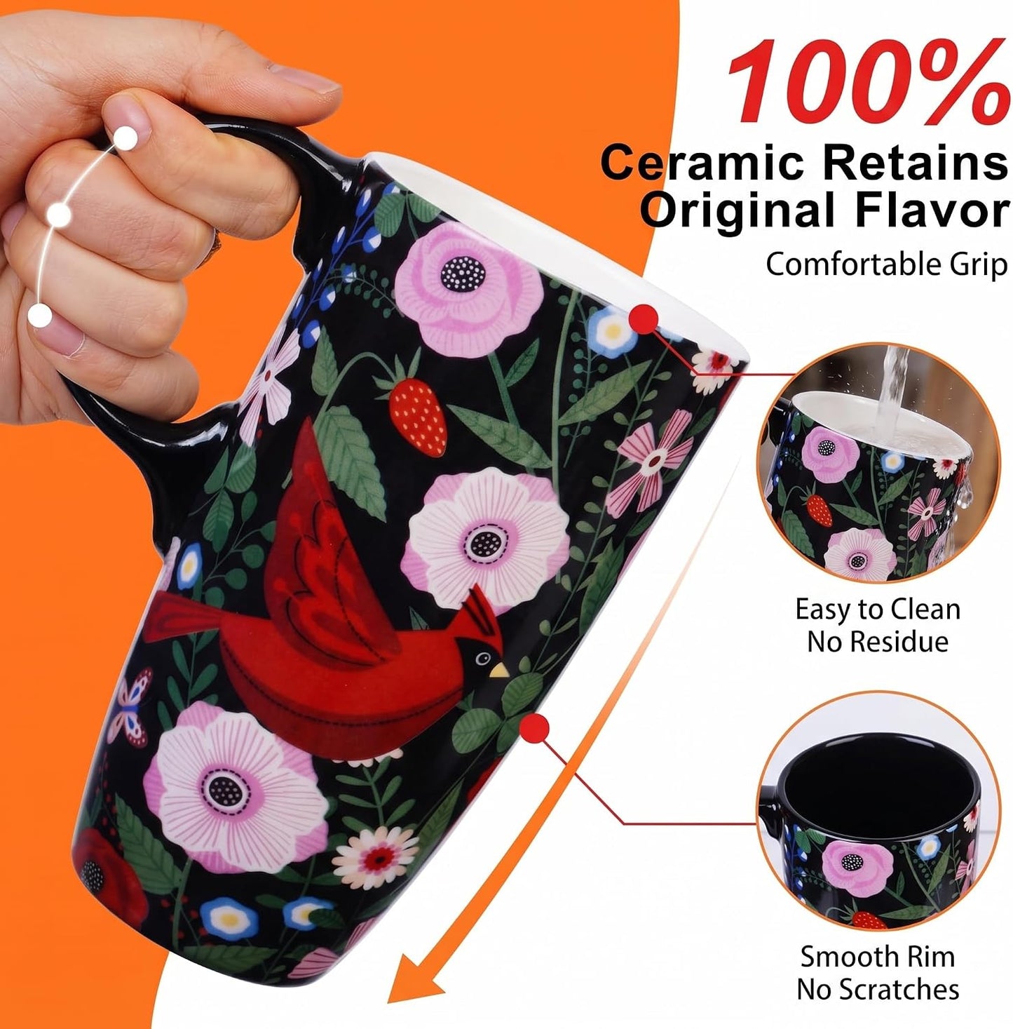 17oz Ceramic Travel Mug with Lid, Colorful Floral Coffee Mug | Artistic Ceramic Travel Cup, Microwave & Dishwasher Safe, Gift Box Included