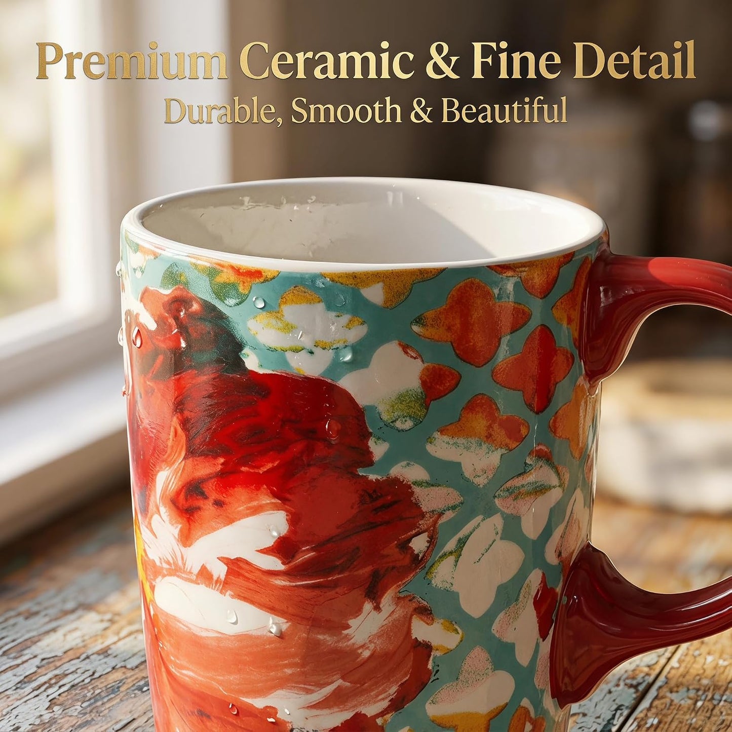 17oz Ceramic Travel Mug with Lid, Colorful Floral Coffee Mug | Artistic Ceramic Travel Cup, Microwave & Dishwasher Safe, Gift Box Included