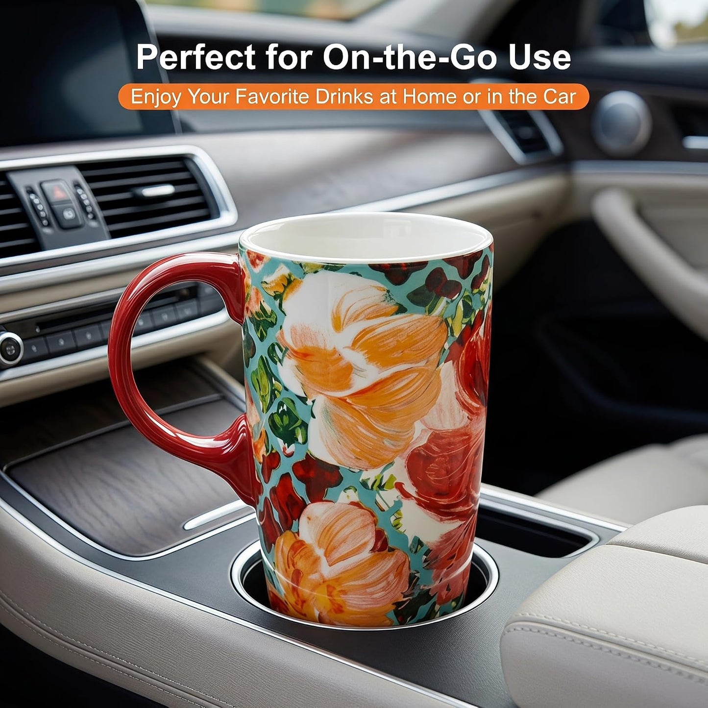17oz Ceramic Travel Mug with Lid, Colorful Floral Coffee Mug | Artistic Ceramic Travel Cup, Microwave & Dishwasher Safe, Gift Box Included