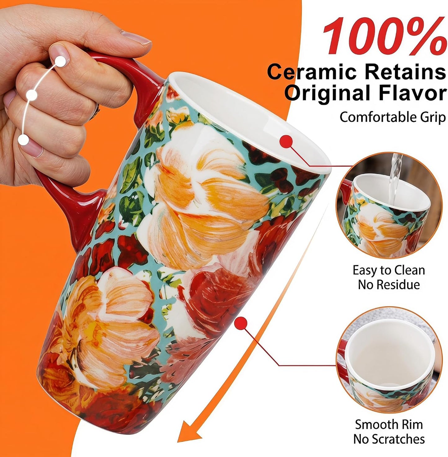 17oz Ceramic Travel Mug with Lid, Colorful Floral Coffee Mug | Artistic Ceramic Travel Cup, Microwave & Dishwasher Safe, Gift Box Included