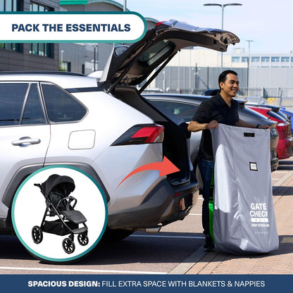 Stroller Travel Bag for Airplane | Oxford Fabric, Waterproof, Padded Adjustable Strap Up to 45" H x 13" D x 22" W - Gate Check Stroller Bag for Airplane - Grey