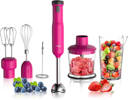 Rosewill 6-in-1 Multi-Speed Cordless Rechargeable Immersion Hand Blender, Heavy Duty Motor - Stick Blender, Beaker, Whisk, Chopper, Dual Beater, Milk Frother - For Smoothies, Baby Food, Soup - Mocha