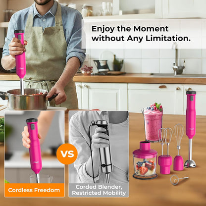 Rosewill 6-in-1 Multi-Speed Cordless Rechargeable Immersion Hand Blender, Heavy Duty Motor - Stick Blender, Beaker, Whisk, Chopper, Dual Beater, Milk Frother - For Smoothies, Baby Food, Soup - Mocha