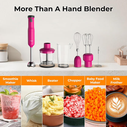 Rosewill 6-in-1 Multi-Speed Cordless Rechargeable Immersion Hand Blender, Heavy Duty Motor - Stick Blender, Beaker, Whisk, Chopper, Dual Beater, Milk Frother - For Smoothies, Baby Food, Soup - Mocha