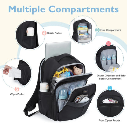 Diaper Bag Backpack Large Baby Bag 37L with 15.6'' Laptop Sleeve Mom Bags with Insulated Pockets, Changing Pad, Stroller Straps, Travel, Work