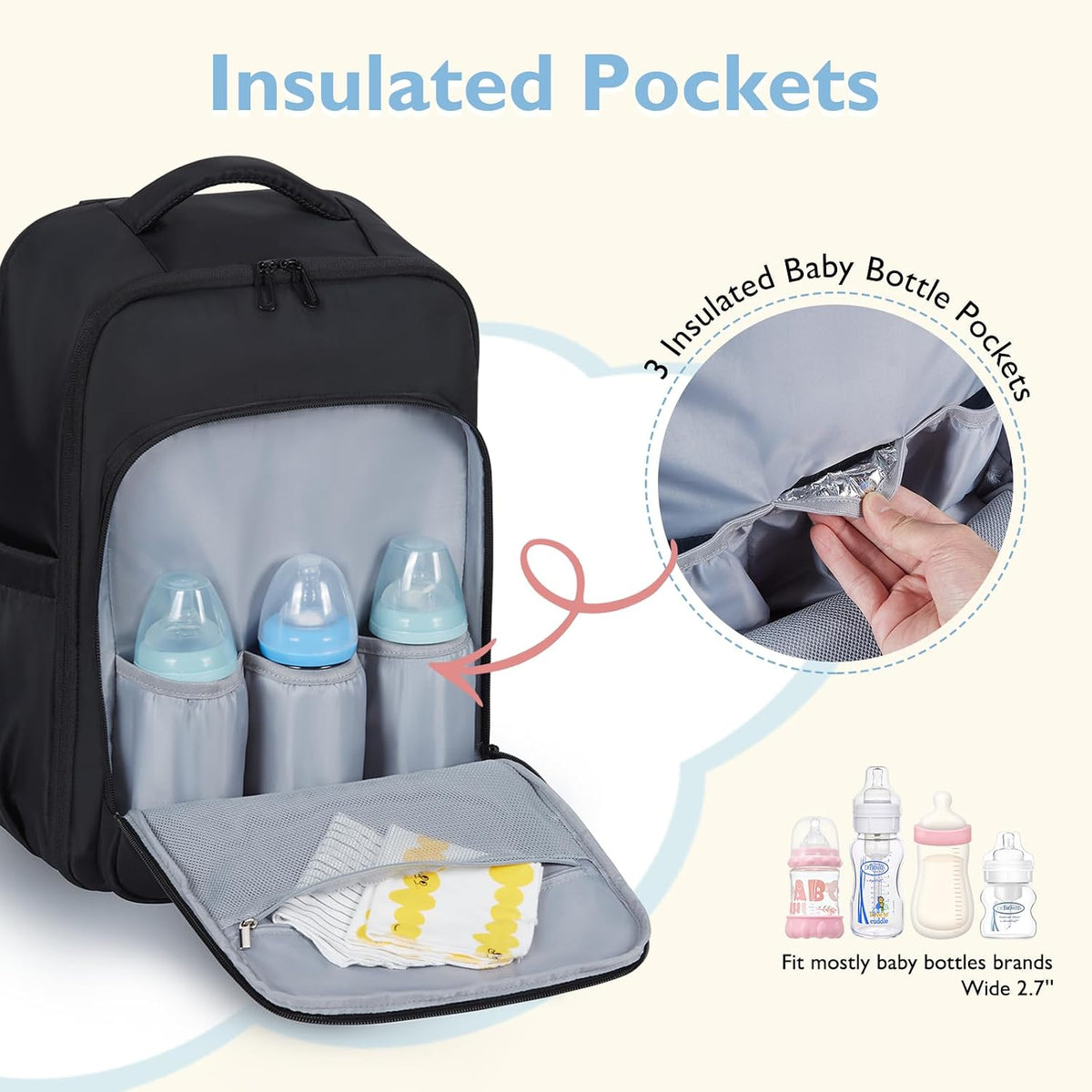 Diaper Bag Backpack Large Baby Bag 37L with 15.6'' Laptop Sleeve Mom Bags with Insulated Pockets, Changing Pad, Stroller Straps, Travel, Work