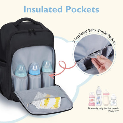 Diaper Bag Backpack Large Baby Bag 37L with 15.6'' Laptop Sleeve Mom Bags with Insulated Pockets, Changing Pad, Stroller Straps, Travel, Work