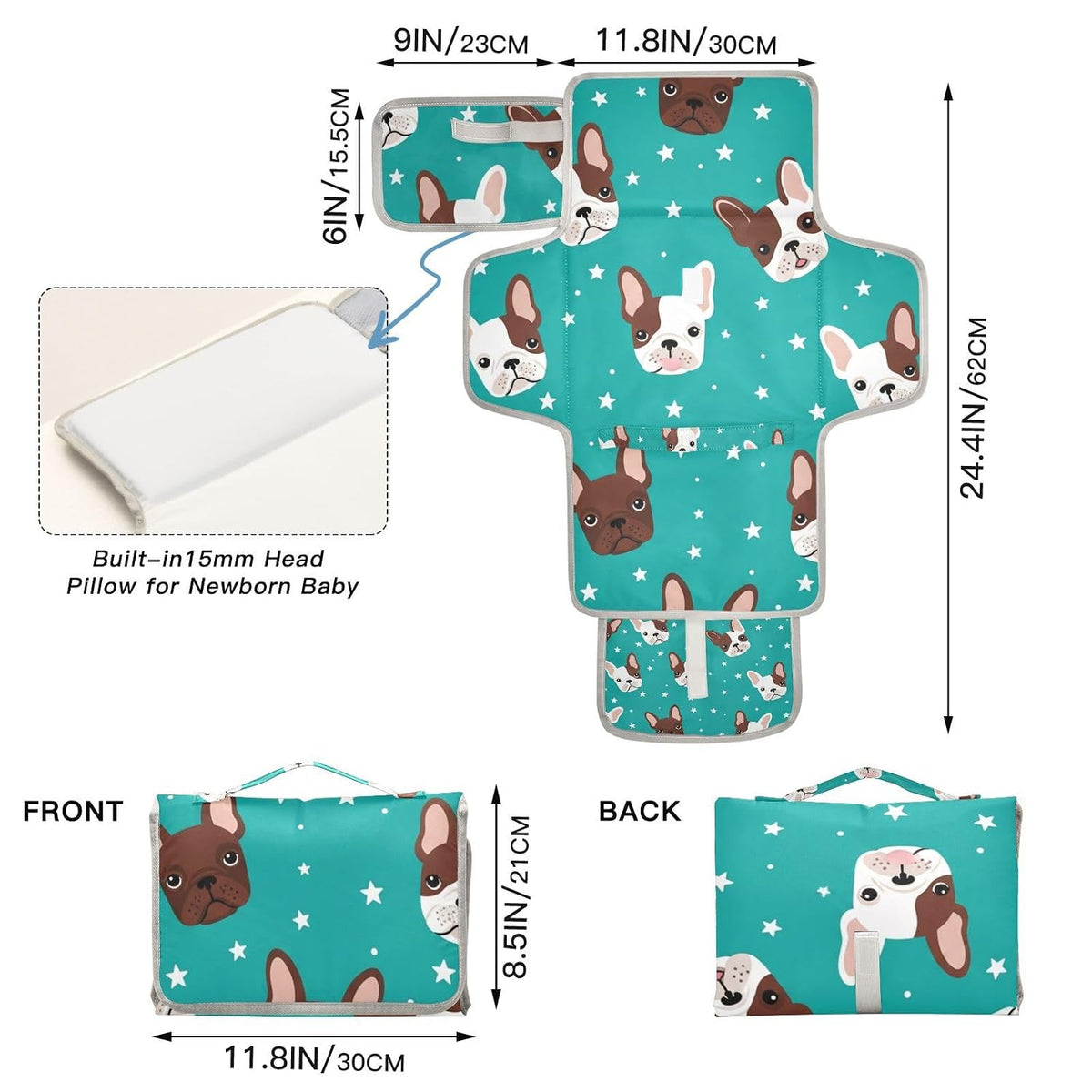 Star Bulldog Print Portable Diaper Changing Pad for Camping