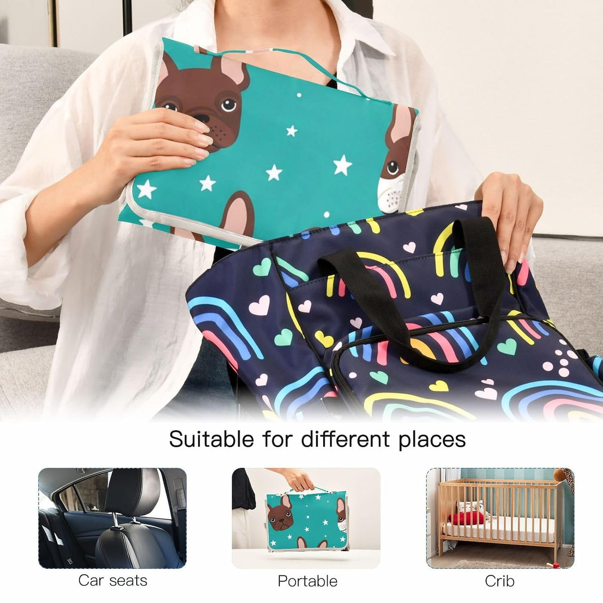 Star Bulldog Print Portable Diaper Changing Pad for Camping