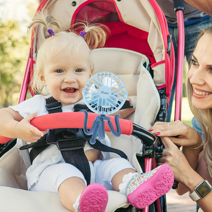 Portable Stroller Fan and Flexible Tripod with Clip-on Design USB Rechargeable 1200mah Battery Operated Silent Fan for Carriage and Wheelchair Use in Park or Zoo
