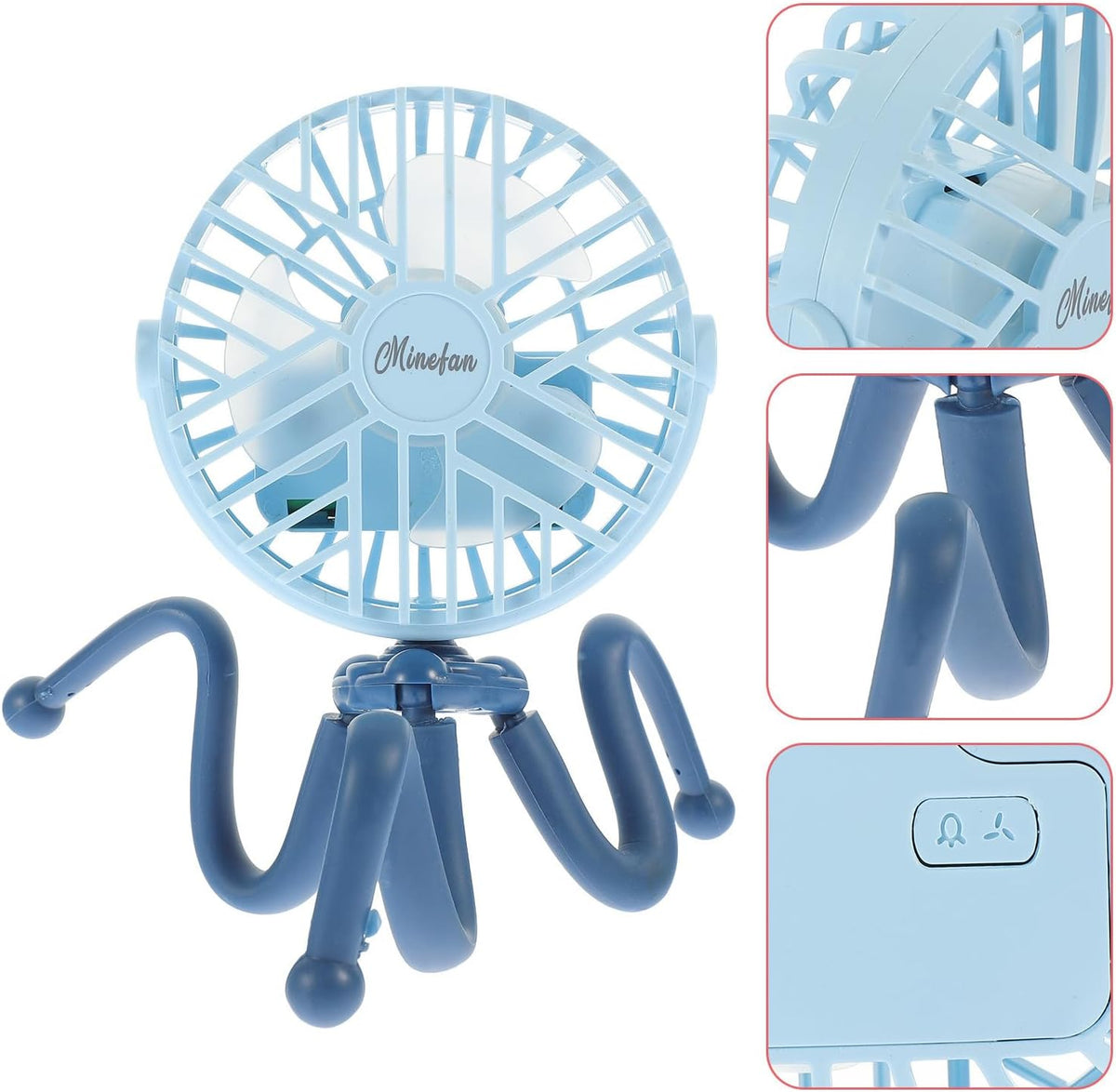Portable Stroller Fan and Flexible Tripod with Clip-on Design USB Rechargeable 1200mah Battery Operated Silent Fan for Carriage and Wheelchair Use in Park or Zoo