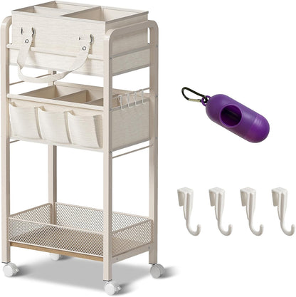 2IN1 Baby Diaper Caddy Organizer-3 Tier Rolling Storage Cart with Dividers - Bedside Diaper Caddy Cart for Baby Nursery Newborn Essentials-Mobile Utility Carts with Wheels for Changing Table